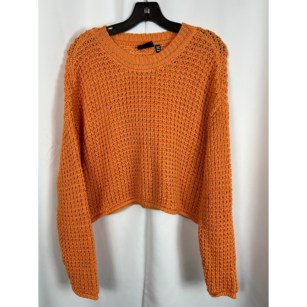 RD Style Orange‎ Open Knit Cropped Sweater Boho Slouchy Size Medium NWT